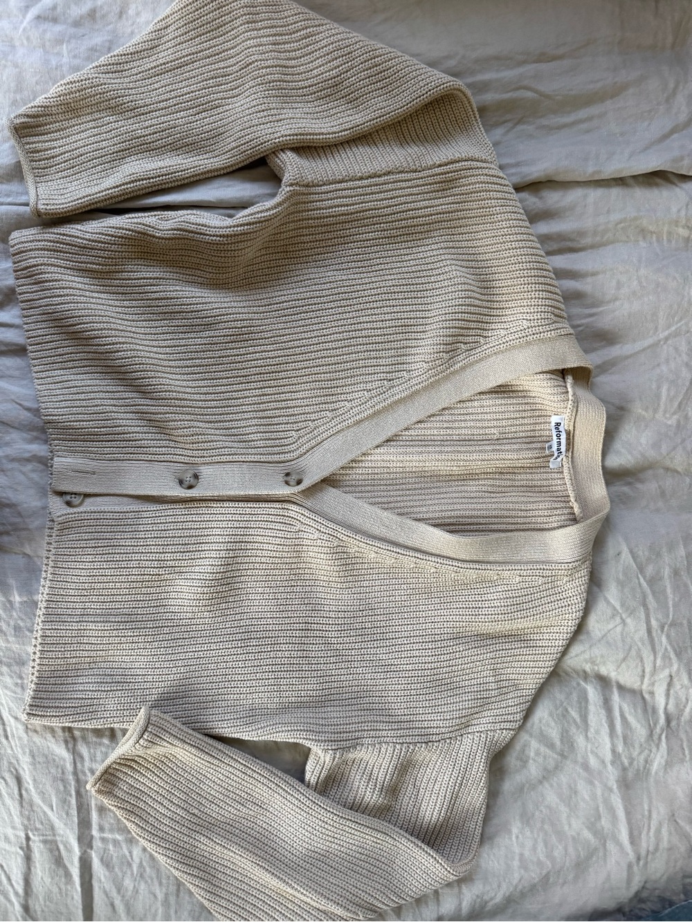 Reformation Cream Ribbed Knit Cardigan